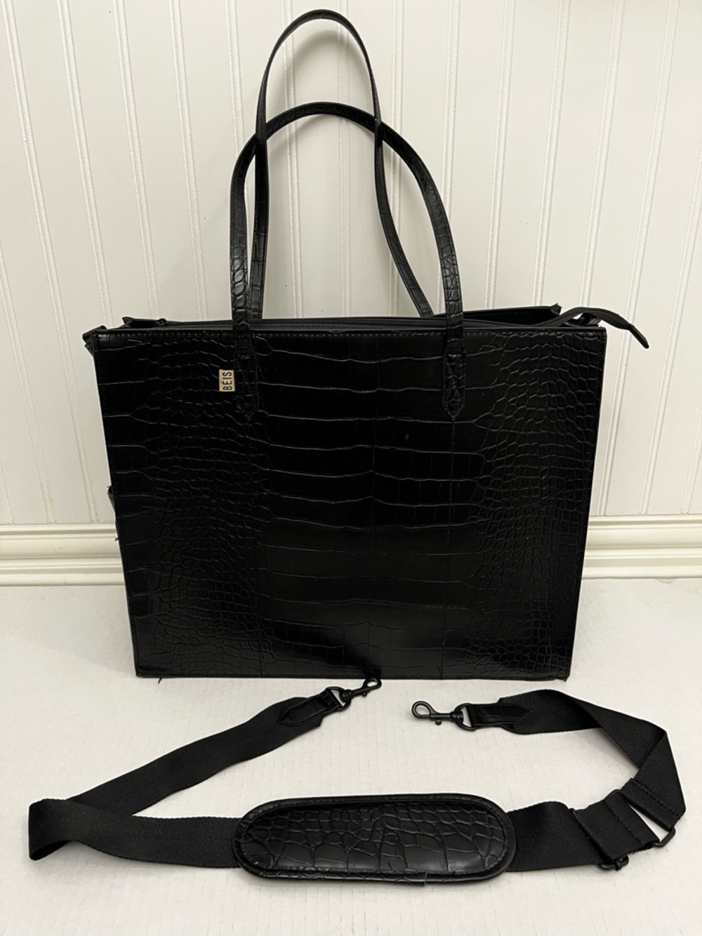 BEIS The Large Work Tote in Black Croc